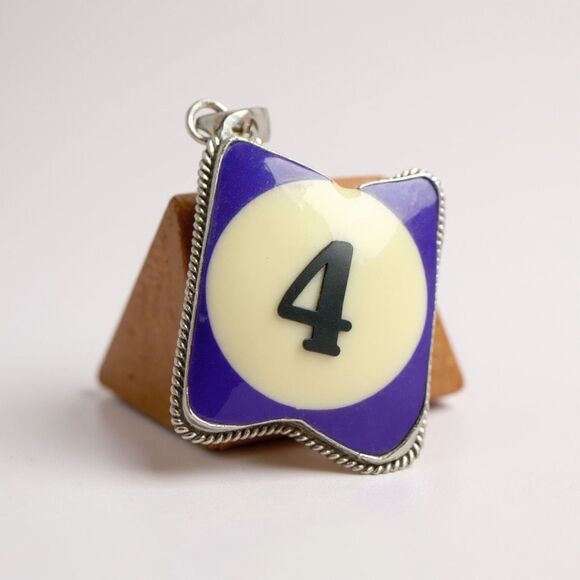 Unique Billiard Purple Solid Ball # 4 Pendant Necklace Sterling Silver New - Picture 6 of 7